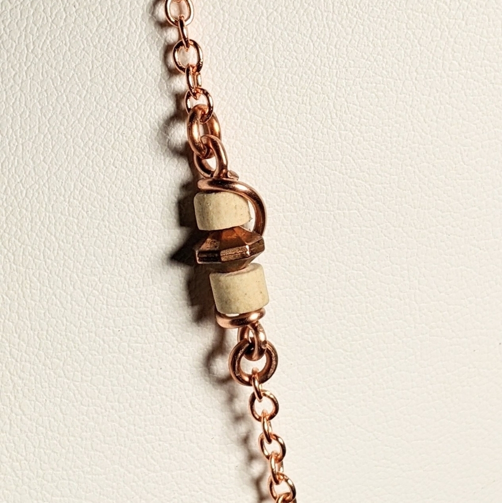 Vintage Embossed Ceramic Bar Necklace Artisan Crafted Jewelry Pure Copper Chain - Picture 6 of 16